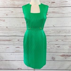 Tahari Green square neck dress